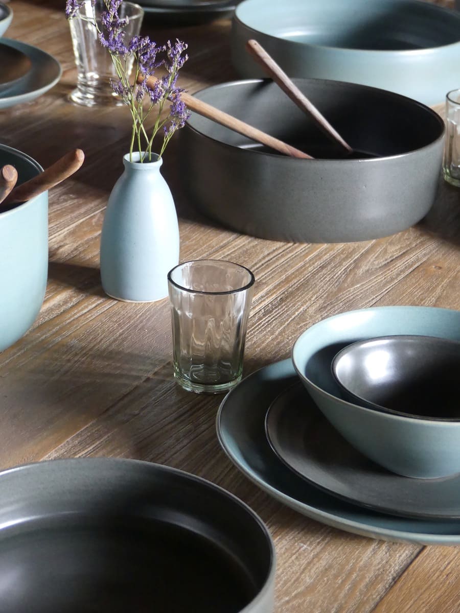 Vaisselle artisanale - service de table, assiette noir et bleu:vert